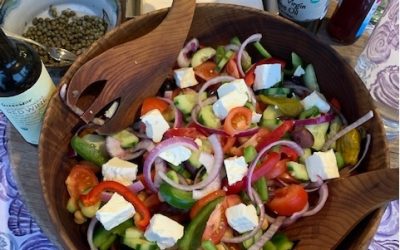 Greek Salad with Garbanzo Beans and Lemon Vinaigrette