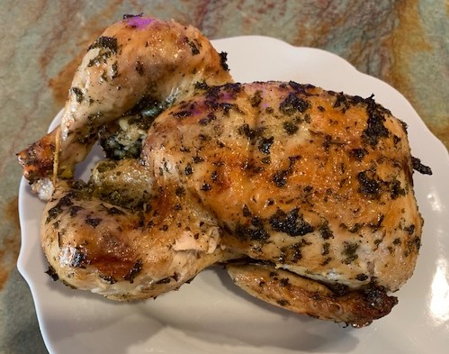 Roasted Chicken Marinated with Lemon, Mint, and Parsley
