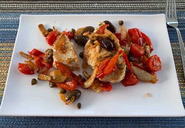 Ahi Tuna with Olives, Capers, and Cherry Tomatoes